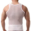 Herrtankstoppar herrar super sexig diamantform mesh väst ärmlös ren tunna stretch tight skjorta underkläder andningsbar tröja