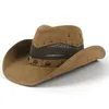 Berets Leder Frauen Männer Western Cowboy Hut Sommer Mesh Atmungsaktive Sombrero Hombre Caps Papa Pate Hüte 2 Szie Plus Größe