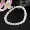 Strand Natural Hetian Jade White Round Beads Armband Nephire String smycken