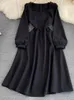 Robes décontractées élégants femmes femmes midi noire robe vintage a-line slim fête pro-a vestidos vestide femme hepburn vêtements de robe d'anniversaire