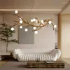 Lustres Nordic Retro LED Lustre Pour Salon Chambre Branche D'arbre Art Plafond Pendentif Lumières Brun Antique Lampe Suspendue Décor Éclairage