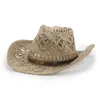 Spring Summer Hand-Knitted Rolled Brim Cowboy Straw Hat Western Beach Sun Hats Party Cap Hollow Ethnic Style Jazz Hat Sombrero