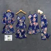 Kadınların Pijamat Baskı Çiçek Kadın Giyim Takım Kıyafet Pembe Pijamalar Setleri Bahar Gündelik Giyim Nightwear Kimono Robe Banyo Elbisesi M-XXL