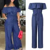 Women's Jumpsuits Rompers Women Ruffles Off Shoulder Long Romper Jumpsuit Bodysuit Trousers Overall Wide Leg Trousers Plus Size 230208