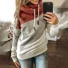 Kvinnors hoodies tröjor huvtröjor överdimensionerade kvinnor Cowl Neck Color Block randig dragskot Hoodie Pullover Sweatshirt Topps Women's Clothing Street Wear 230208