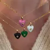 Pendant Necklaces Korean Style Aesthetic Pink Heart Necklace For Woman Gentle Drop Oil Clavicle Chain Temperament Sweater Accessories