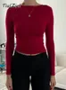 T-shirt voor dames TiulZial Backless Top Y2K Dames Crop T-shirt met lange mouwen Zwart Uitgesneden O-hals Skinny Casual T-shirt Rood Sexy Outfits Blauw Korea 230207