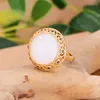 Rings de cluster Antigo artesanato de ouro embutido natural Hetian Hetian Jade abrindo Round Crystal OpenWork in for Women Classic Jewelry