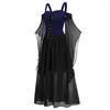 Robes décontractées Mesh Sheer Lace-Up Dress Up Gothique Punk Style Bretelles Épaule Froide Halloween Sorcière Robe Cosplay Pour Club