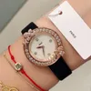 腕時計ブランド本物の革の時計豪華なローズゴールドカラー長方形クォーツ腕時計時計女性フルストーンダイヤルフラワーウォッチライストW