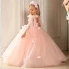 Mädchenkleider Puffy Glitzer Rosa Blume Ärmellos Prinzessin Baby Hochzeit Party Ballkleider Erstkommunion Geburtstag