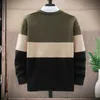 Hommes Chandails Hommes Patchwork Tricoté Pull Casual À Manches Longues Pull Homme Automne Hiver Mode Col Rond Hommes Pulls TrendyMen's