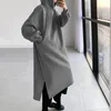 Casual Dresses 2023 Stylish Hooded Hoodies Dress Long Sleeve Maxi Vestidos Female Drawstring Robe Femme Winter Warm Pullovers