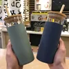 480ml Glass Mug Juice Drink Mugs Bamboo Lid Cola Milk Tea Cups Cup With Silicone Sleeve And Straw Festival Business Gift BH6972 TYJ