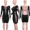 Vestidos casuais sexy Midnight Club Bodycon para mulheres 2023 oco manga longa sem costas minivestido moderno robes de festa de aniversário