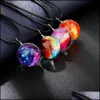 Hanger kettingen Handgemaakte lichtgevende glazen bal paar ketting voor womem mannen Galaxy Patroon Cosmic Fantasy Globe Leather Chain Penda Dhhdy