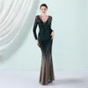 Party Dresses Yidingzs Stretch Navy Sequined Maxi Full Sleeve V Neck Mermaid Evening Night Long Prom 19037 230208