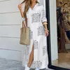 Casual Dresses Fashion Womens Loose Knapped Demin Sexig V-ringning Långärmad Pocket Shirt Maxi Dress 2023 Summer Robe