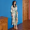 Women's Sleepwear Patchwork Color Women Kimono Robe Summer Home Clothing Intimate Lingerie Casual Print Flower Bathrobe Gown