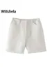 Women's Shorts Willshela Women Fashion Tweed Solid Front Zipper Vintage High Waist Female Chic Lady Y2302