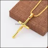 قلادة قلادة رجالي الذهب Sier Cross Netlace Hip Hop Jewelry Charm Fashion 18K يسوع سلسلة من الفولاذ المقاوم للصدأ العصرية للرجال 601 Dro Dhlie