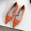 Dress Shoes 2022 Nieuwe Spring Flats Oranje schoenen puntige teen ondiepe slip op dames elegante ballerina mode boog-knoop casual dames loafers t230208