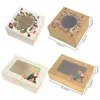 Geschenkwikkeling 3 -stks Kraft Paper Geschenken Dozen met Clear Window Christmas Candy Cookie Packaging Box Wedding Gunsten Jaar evenement feestartikelen