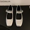 Dress Shoes SUOJIALUN Spring Women Flat Fashion Silk Square Toe Shallow Ladies Ballet Soft Casual Mary Jane 230208