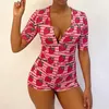 Kvinnors jumpsuits omsj Summer Girly Style Strawberry Pattern Letter Printing Women's Jumpsuit Sexig kortärmad bodycon pyjama Party