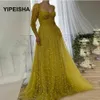 Party Dresses Gorgeous pärlor Pearls Prom Long Sleeves Golden Rattan Square Aline Exposed Iiiusion Evening 230208