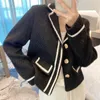 Women's Jackets Fashion Antumn Short Jacket Women Winter Color Block Woolen Black Notch Collar White Trim Luxury Retro Ladies Wool