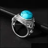 Pierścienie opaski Natural Stone Blue Turquoises Palcem Vintage Antique Fashion Biżuter