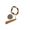 Strand Bracelet Keychain With Tassel Wood Bead Bracelets Keyring Portable Pendant Key Chain Ornament Gift Keys Accessory