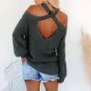 Women's Blouses Sexy Knitted Women Jumpers Pullovers Knitwear Open Shoulder Backless Cross O Neck Knitting Sweater For Office Female