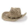 Spring Summer Hand-Knitted Rolled Brim Cowboy Straw Hat Western Beach Sun Hats Party Cap Hollow Ethnic Style Jazz Hat Sombrero