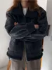 Pelle sintetica da donna Aoottii Autunno Inverno Donna Giacca in pelliccia di agnello retrò Streetwear Cerniera femminile Cappotto spesso caldo da donna Capispalla neroDonna