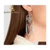 Dangle Chandelier Golden Sier Vintage Ethnic Rainbow Colors Beads Feather Drop Earrings For Women Female Wedding Tassel Fashion De Dho2S