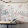 Bakgrundsbilder CJSIR Anpassade 3D -väggväggmålningar Bakgrund för vardagsrum färskt regnskog bananblad flamingo café dekoration målning
