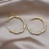 Hoop Earrings Korea's Design Fashion Jewelry Zircon Bamboo Knot 14K Gold Plated C-type Elegant Women's Daily Work Accessories