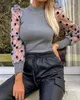 Womens Blouses Shirts Polka Dots Tops Sheer Mesh Shirt Puff Long Sleeve Knitted Blouse Women ShirtsTop 230208