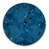 Wall Clocks Blue Ocean Sky Stars PVC No Ticking Clock Decor Kitchen Digital Modern Design Bedroom Round Watch