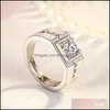 Band Rings Fashion And Exquisite Couple Gift 925 Plated 18K White Gold Mens Boss Live Ring Domineering Wide Simation Diamond Sier Dr Dhke4