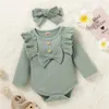 Clothing Sets Baby Girl Solid Color Knitted Clothes Bow Ruffle Bodysuit Romper Pants Headband 0-24M Born Infant Toddler Casual Outfits