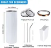 US-Lager 2 Tage Lieferung weiße Tassen Sublimationsbecher 20oz gerader Edelstahlrohlingsbecher mit Strohhalm tt0208