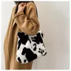 Sacs de soirée hiver peluche sac à bandoulière mode mignon messager dessin animé vache motif zèbre femmes sacs à main grande capacité fourre-tout shopping