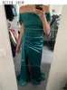 Feestjurken Off-shoulder Ruches Lange satijnen maxi-avondjurk met lint Geplooide pijpen Split Formele galajurk Elegant Dames Lente 2023 230208