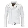 Mens Leather Faux Jackets White Black Casual Lapel Slim Fit Diagonal Zipper Motorcycle PU Jacket Coat Clothing 230207