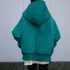 Hoodies Womens Sweatshirts كبير الحجم نساء سستة الخريف أزياء عارضة أغطية أسود مقنعين طويل الأكمام سترة فضفاضة 230208