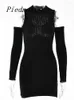 Casual Dresses Piednoir Solid Sexy Knitted Sweater Dress Women 2023 Cold Shoulder Bodycon Short Autumn Long Sleeve Party Mini