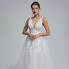 Deep V Light Luxury Bridal Small Tug Wedding Dress Elegant Fantasy French ST003